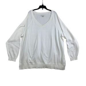 Lucky Brand Cozy Sweater Women XXL Ivory V Neck Knit Casual Minimalist Preppy